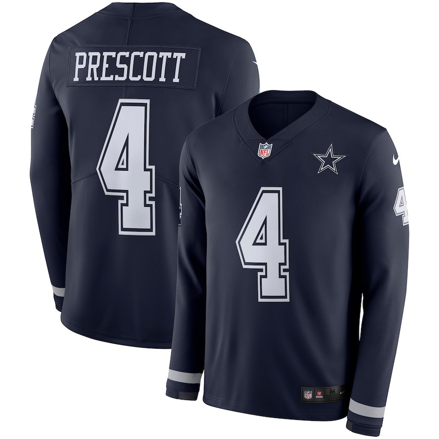 Men Dallas Cowboys #4 Prescott blue Limited NFL Nike Therma Long Sleeve Jersey